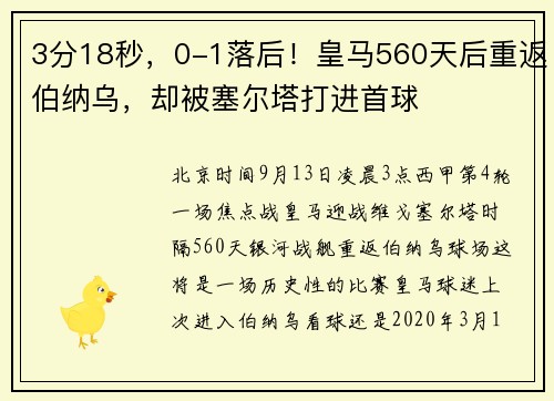 3分18秒，0-1落后！皇马560天后重返伯纳乌，却被塞尔塔打进首球