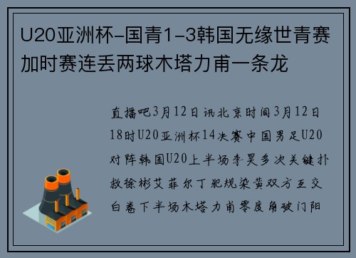 U20亚洲杯-国青1-3韩国无缘世青赛 加时赛连丢两球木塔力甫一条龙